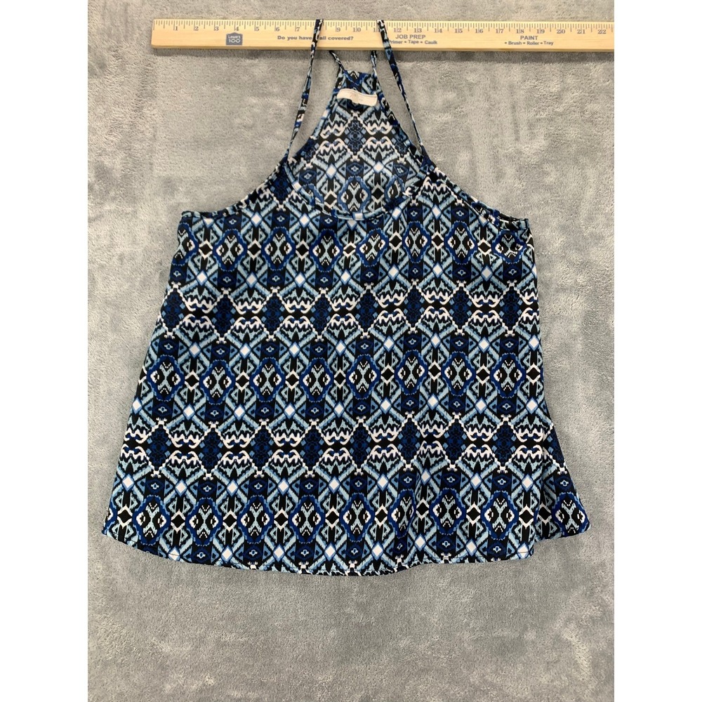 Nabee Geometric Print Tank Top Sleeveless Casual Blouse Blue Black Medium